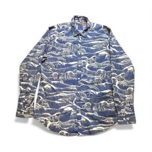 Tori Richard Button Up Shirt Men's M Long Sleeve Waves All Over Graphic Print